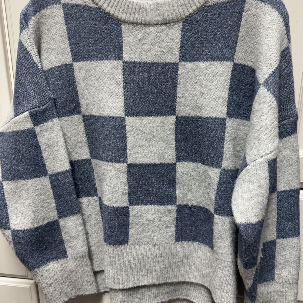Sincerely Jules Blue and Gray Checkered Sweater